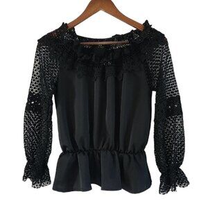 Style Mafia Ejerez Off the Shoulder Top Black Lace Open Back Size S M Women